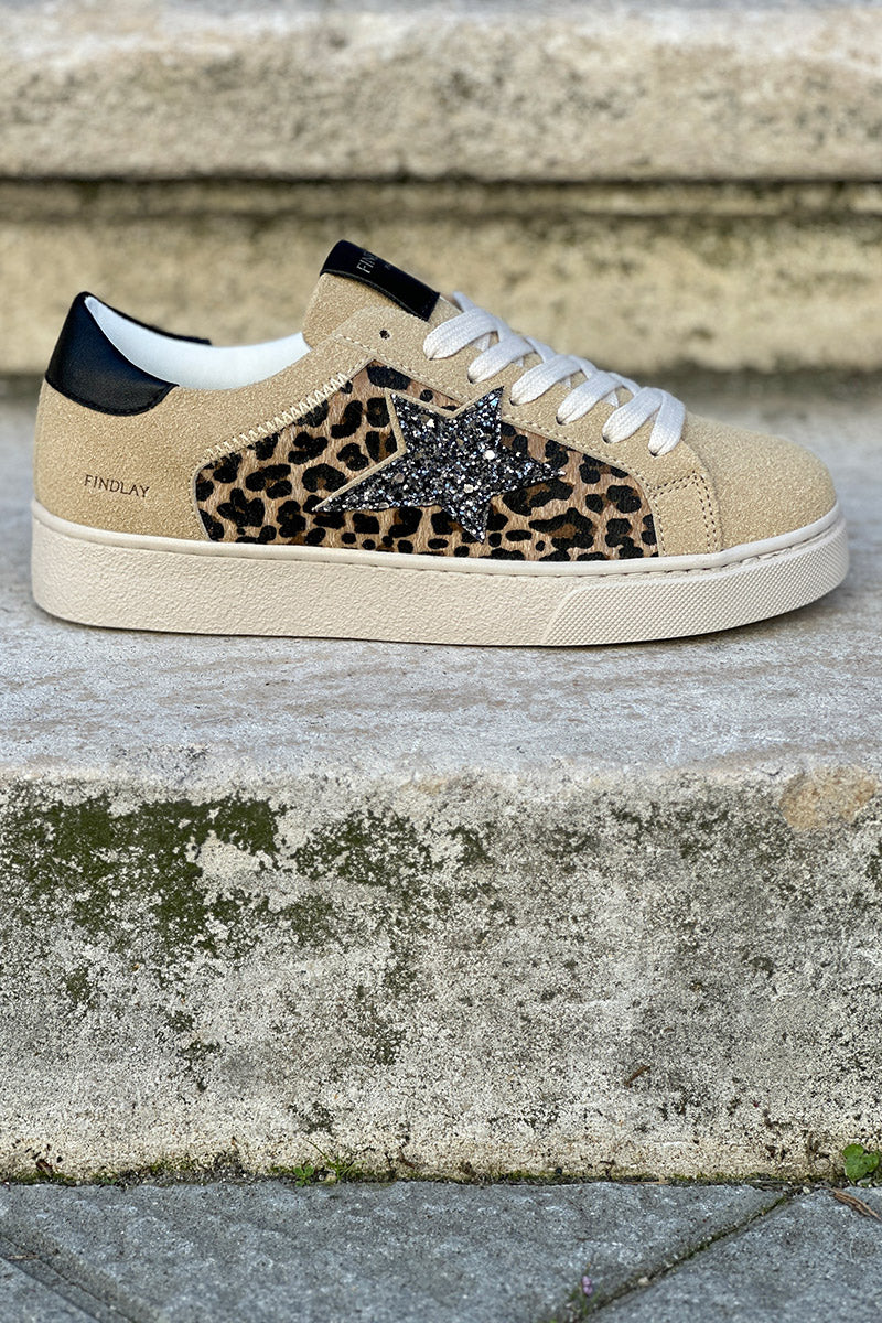 Tennis beige texture léopard étoile brillante à paillettes