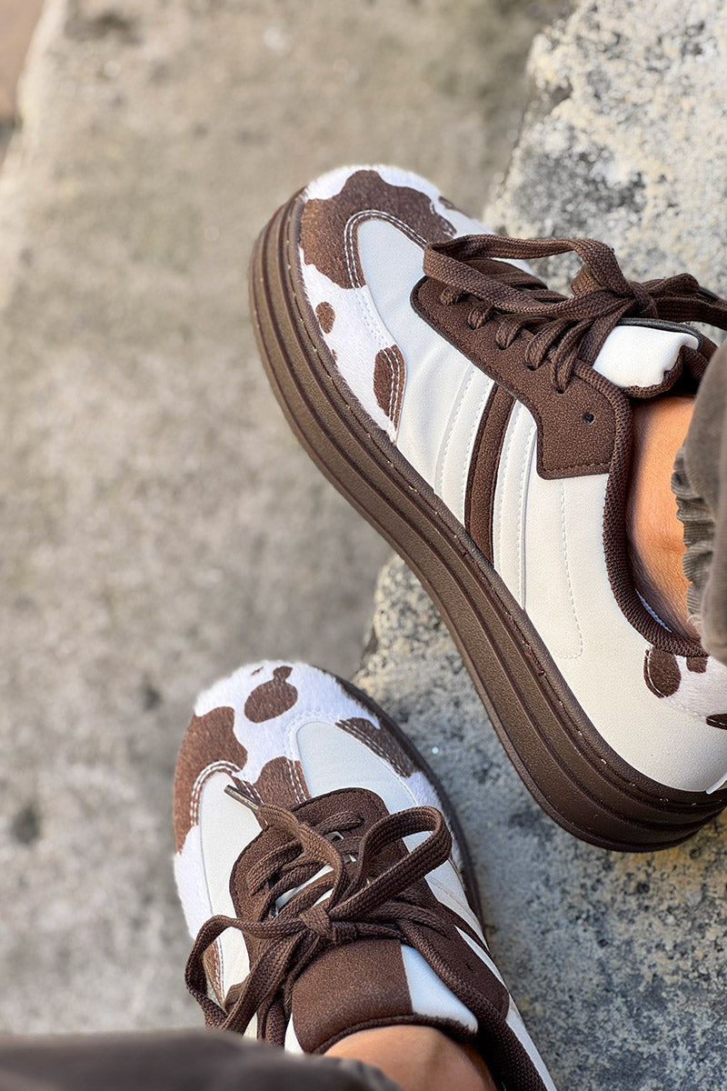 Chocolate Cow Print Stripe Sneakers