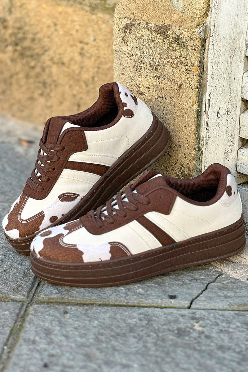 Chocolate Cow Print Stripe Sneakers