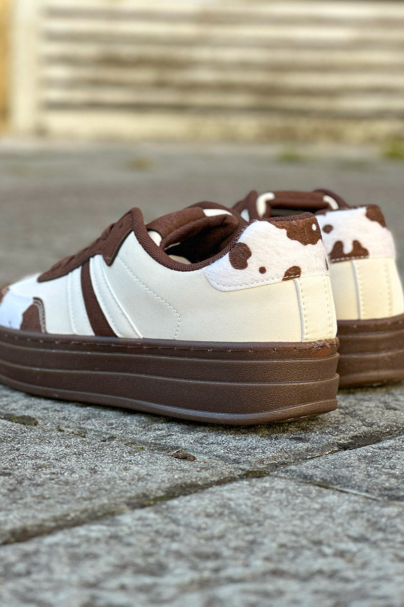 Chocolate Cow Print Stripe Sneakers