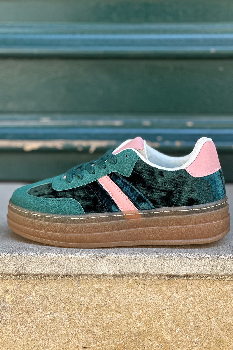 Teal Velvet and Suede Sport Stripe Sneakers