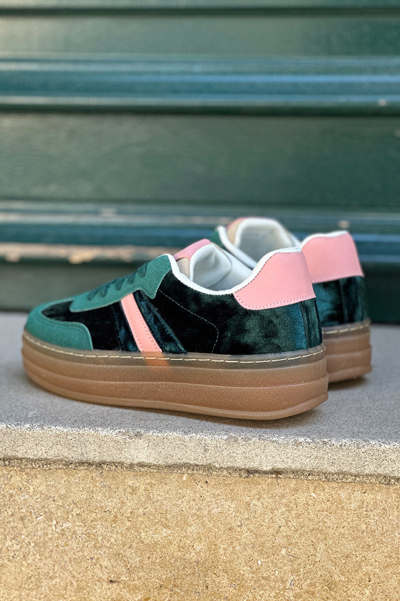 Teal Velvet and Suede Sport Stripe Sneakers