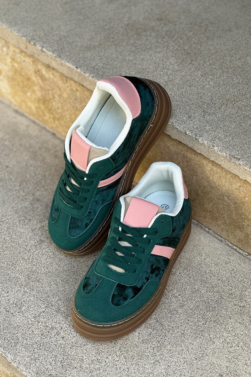 Teal Velvet and Suede Sport Stripe Sneakers