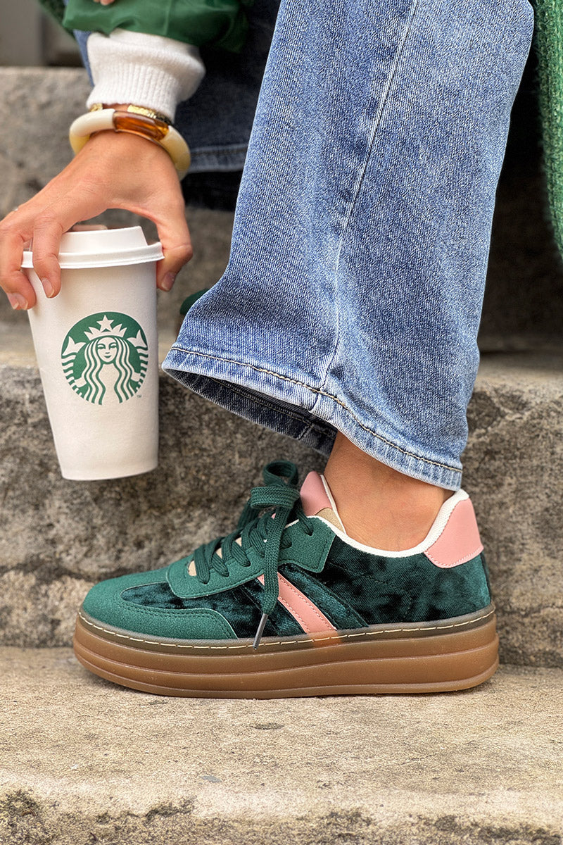 Teal Velvet and Suede Sport Stripe Sneakers