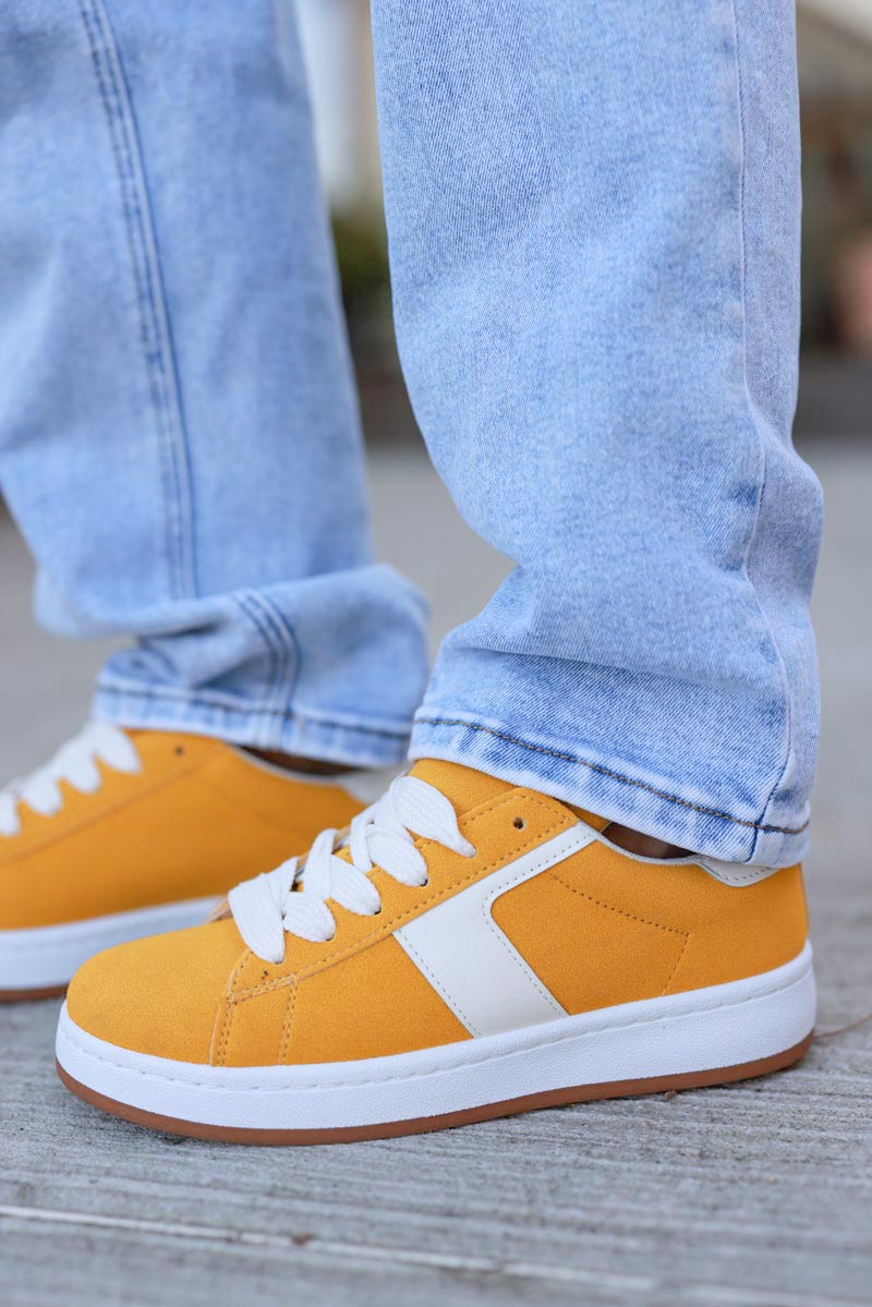 Yellow Suedette Chunky Retro Sneakers