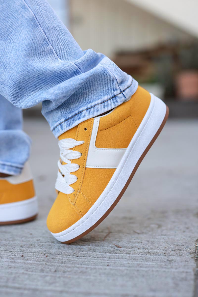 Yellow Suedette Chunky Retro Sneakers