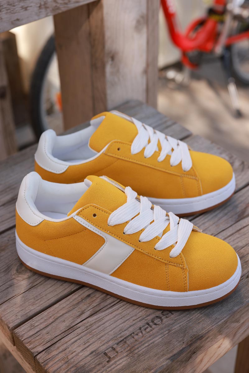 Yellow Suedette Chunky Retro Sneakers