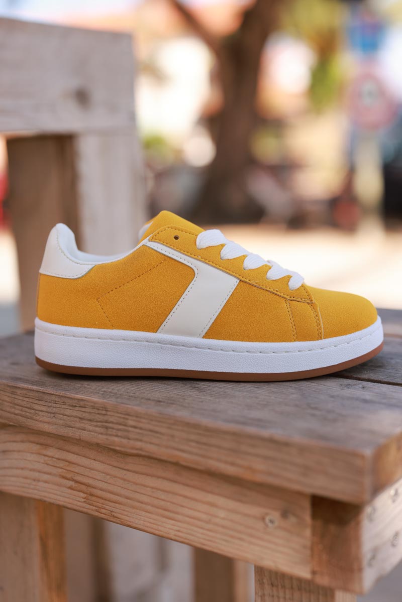 Yellow Suedette Chunky Retro Sneakers