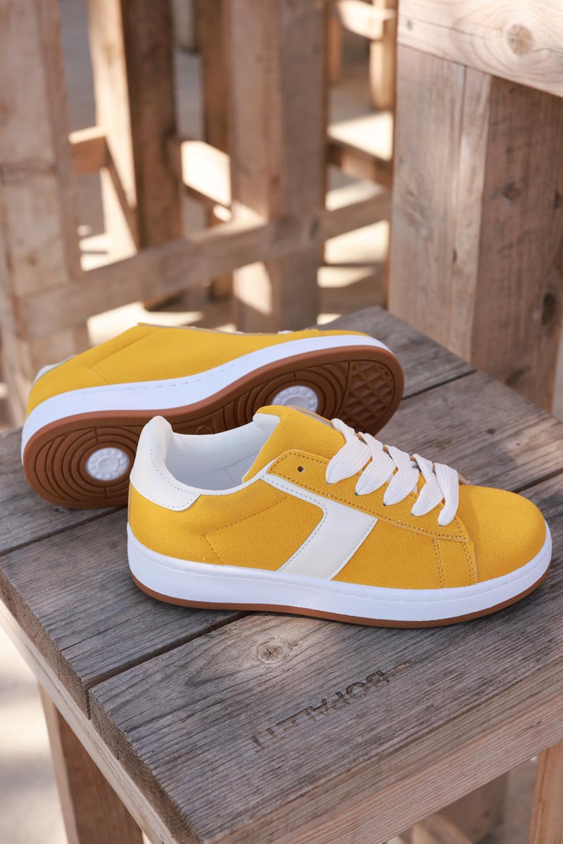 Yellow Suedette Chunky Retro Sneakers