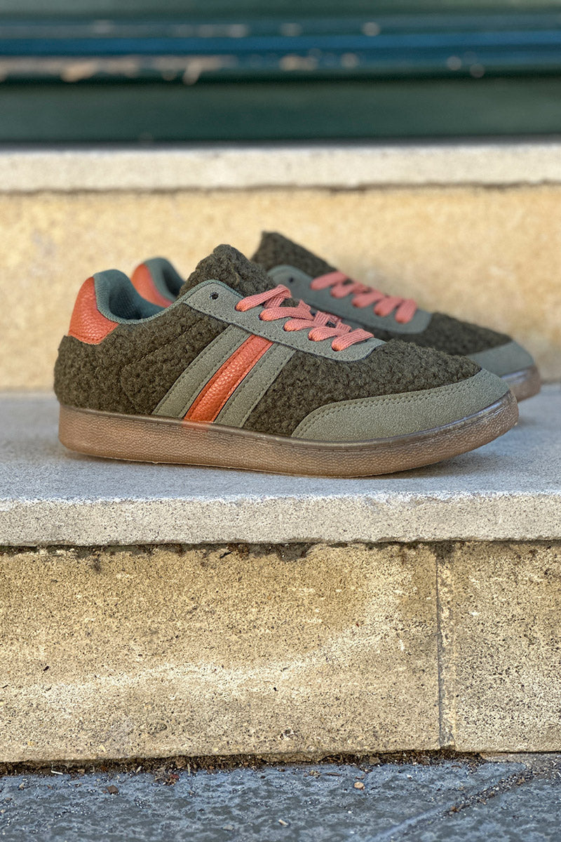Khaki Sherpa Vintage Stripe Trainers