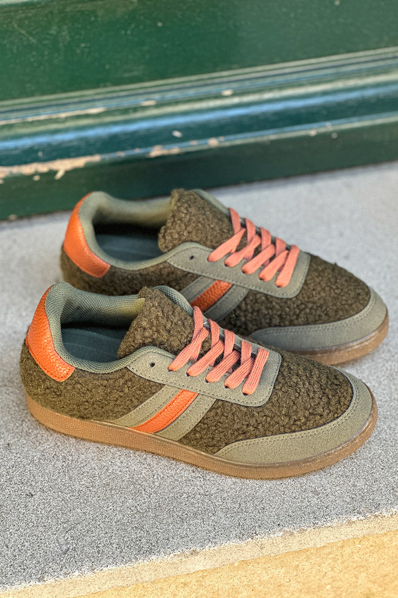 Khaki Sherpa Vintage Stripe Trainers