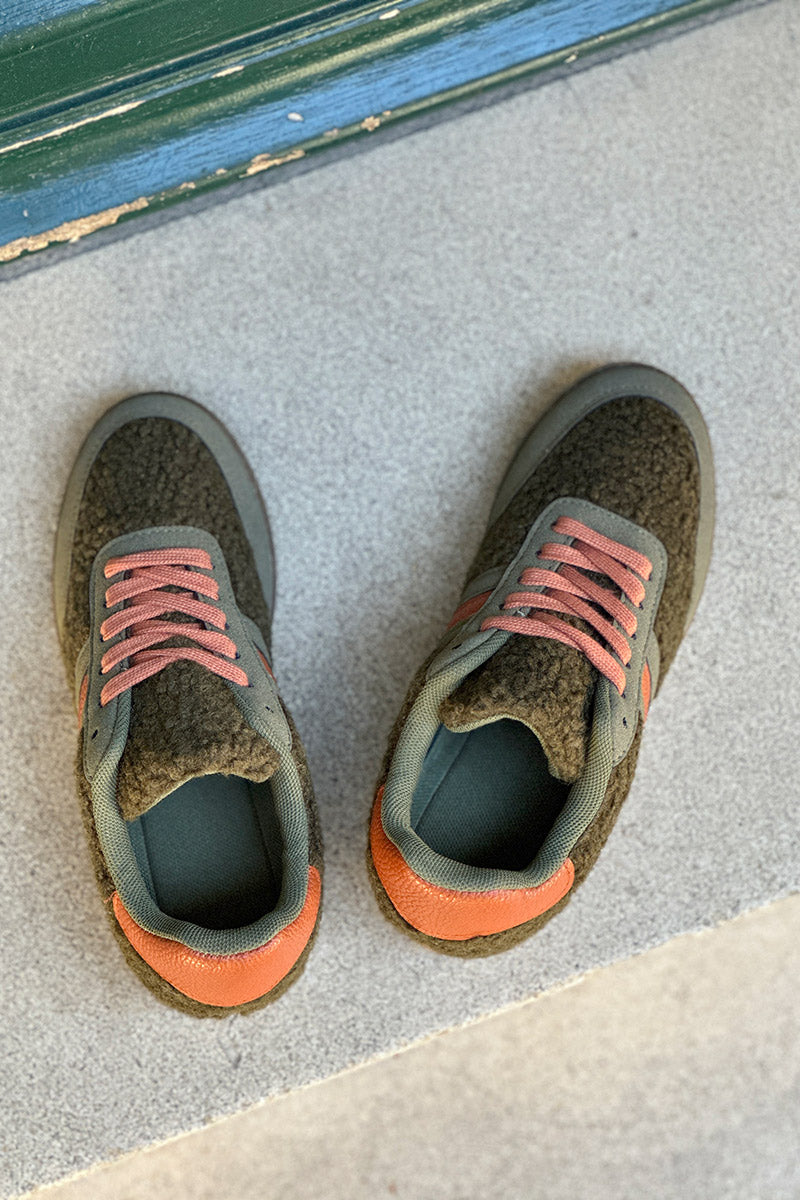 Khaki Sherpa Vintage Stripe Trainers