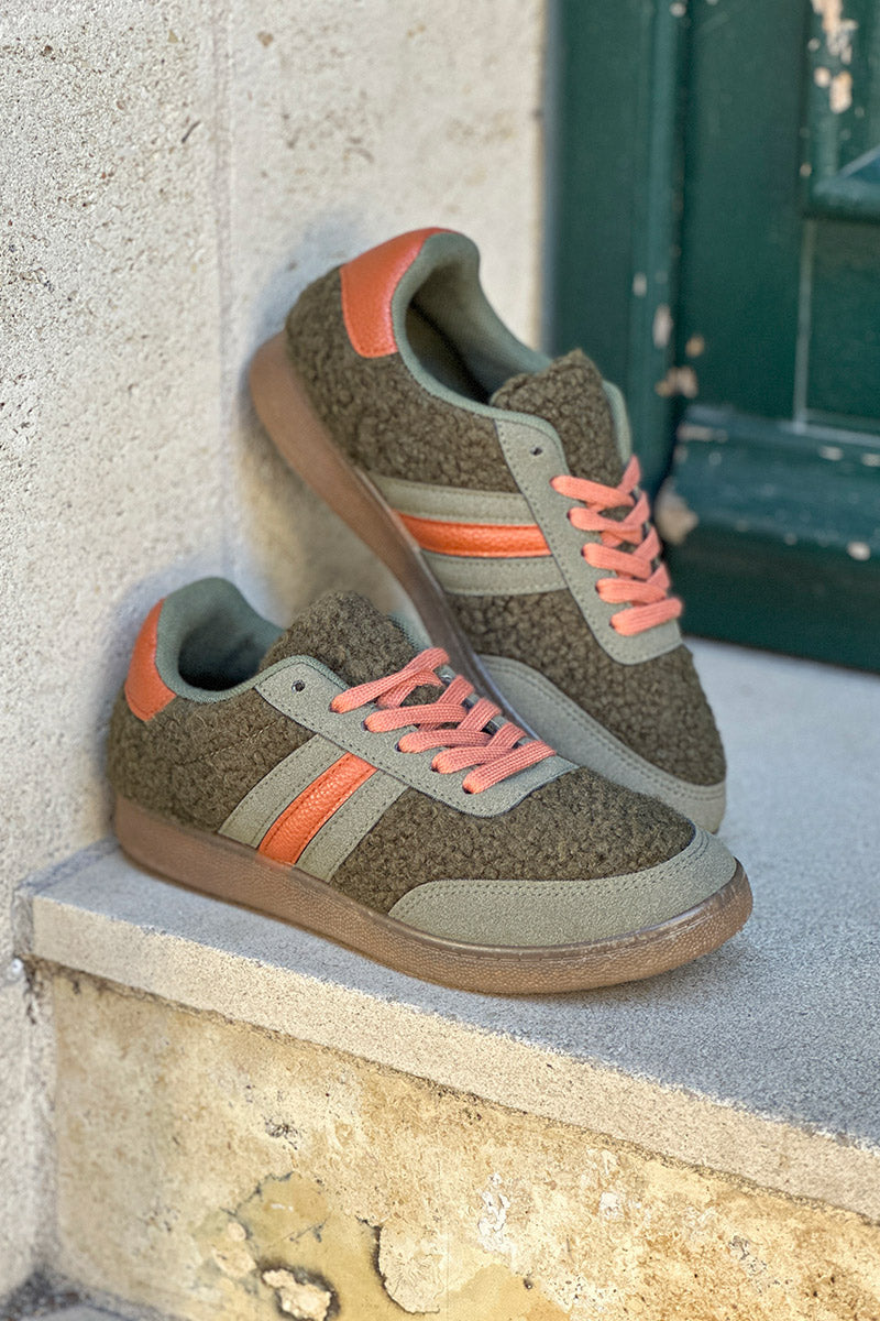 Khaki Sherpa Vintage Stripe Trainers