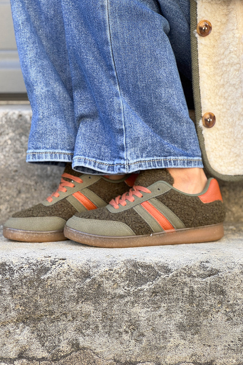 Khaki Sherpa Vintage Stripe Trainers