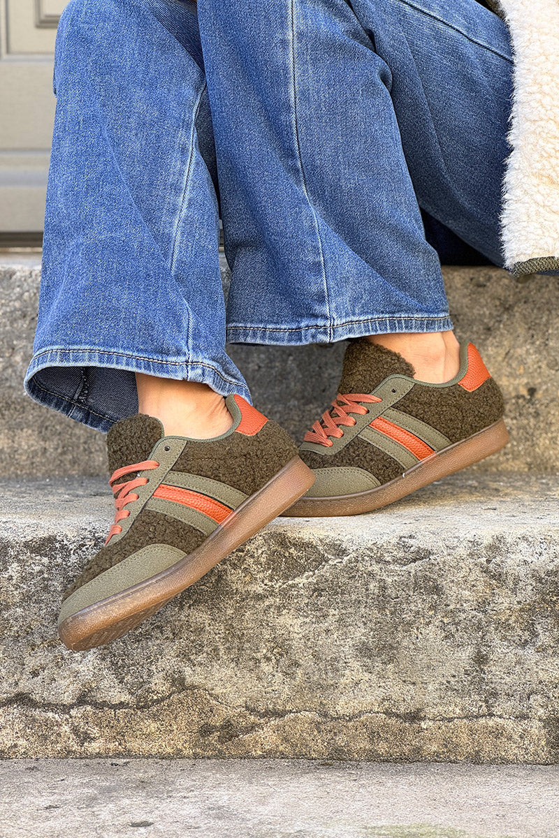 Khaki Sherpa Vintage Stripe Trainers
