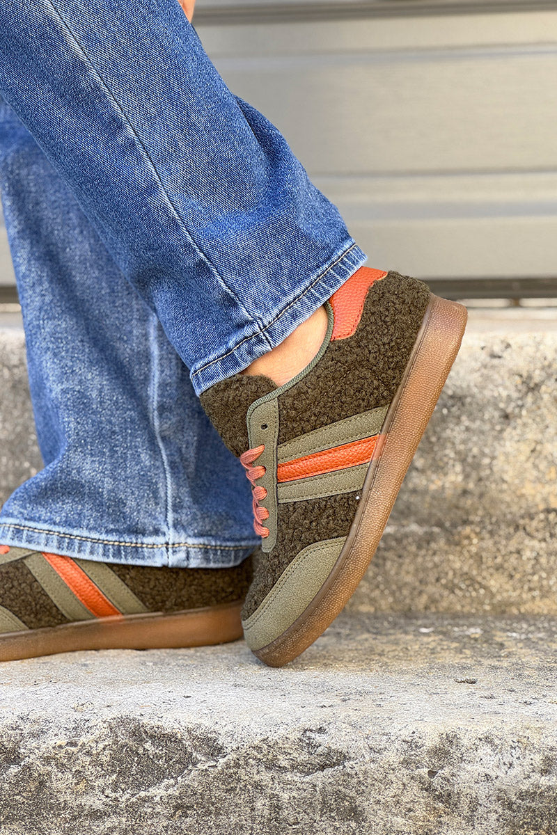 Khaki Sherpa Vintage Stripe Trainers