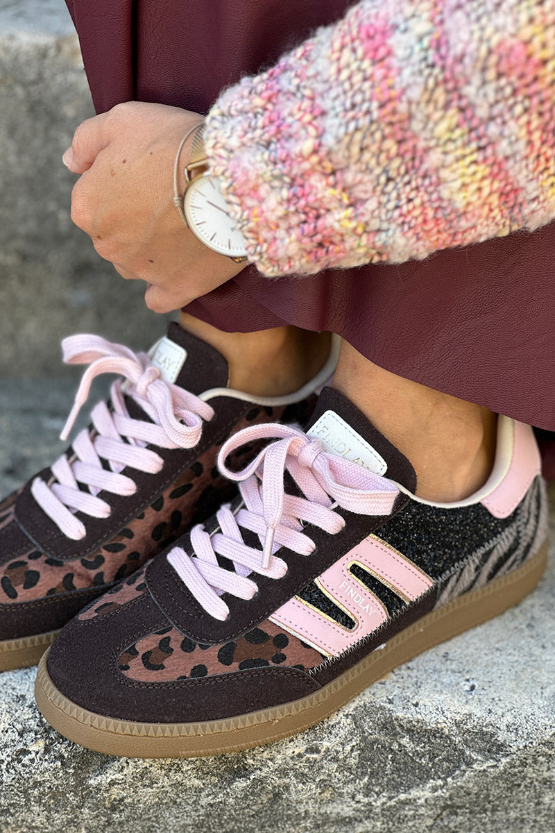 Pink and Leopard Suedette Skate Shoes