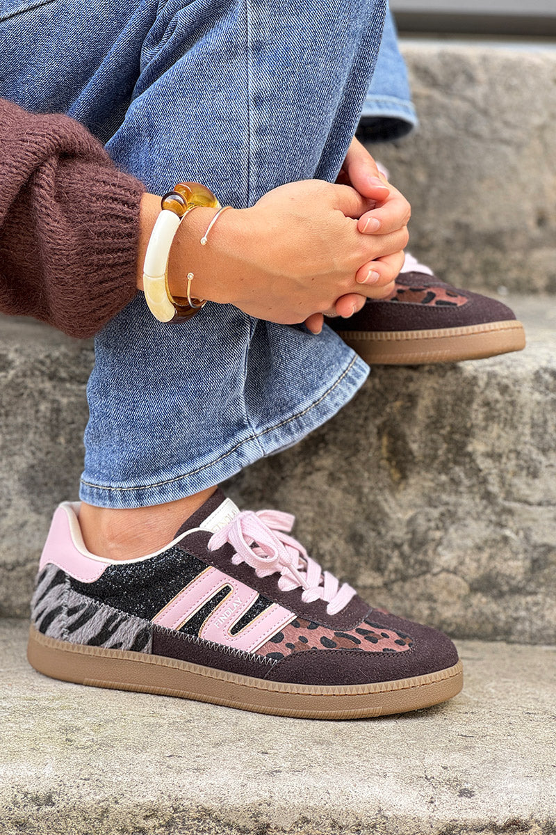 Pink and Leopard Suedette Skate Shoes
