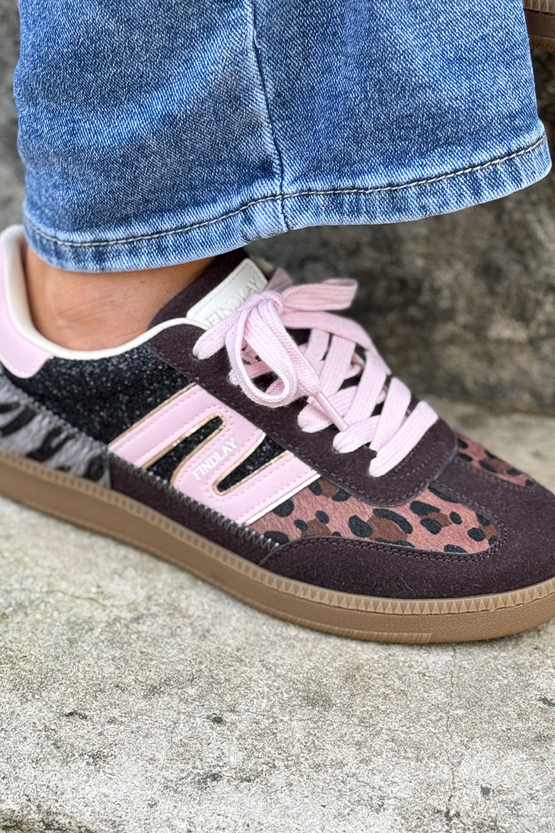 Pink and Leopard Suedette Skate Shoes