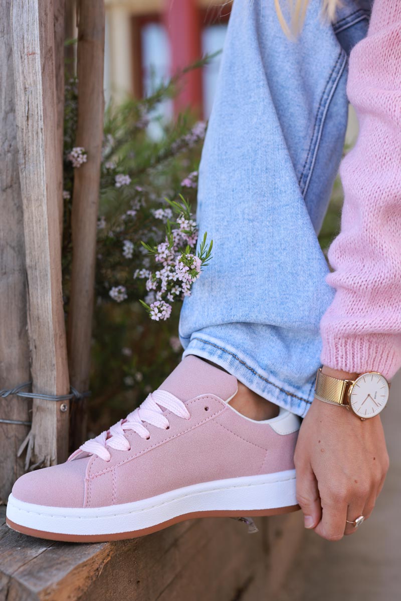 Pink Suedette Chunky Retro Sneakers