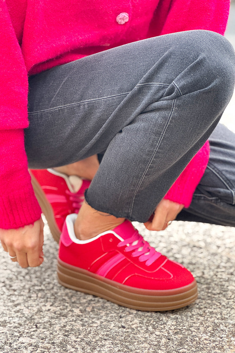 Red Suedette Sport Stripe Sneakers