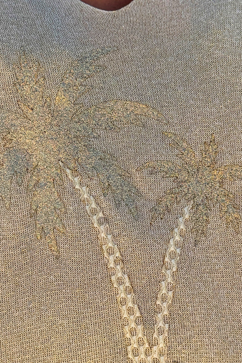 Top beige brillant large Palmiers dorés gold