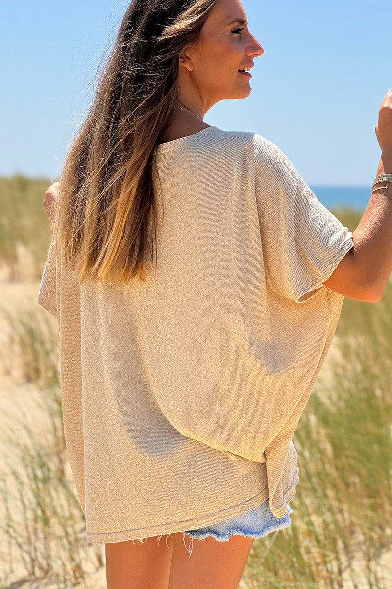 Top beige brillant large Palmiers dorés gold