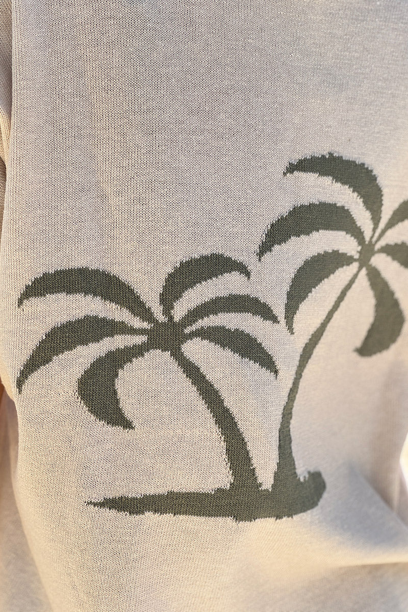 Cream V-Neck Palm Knit Blouse