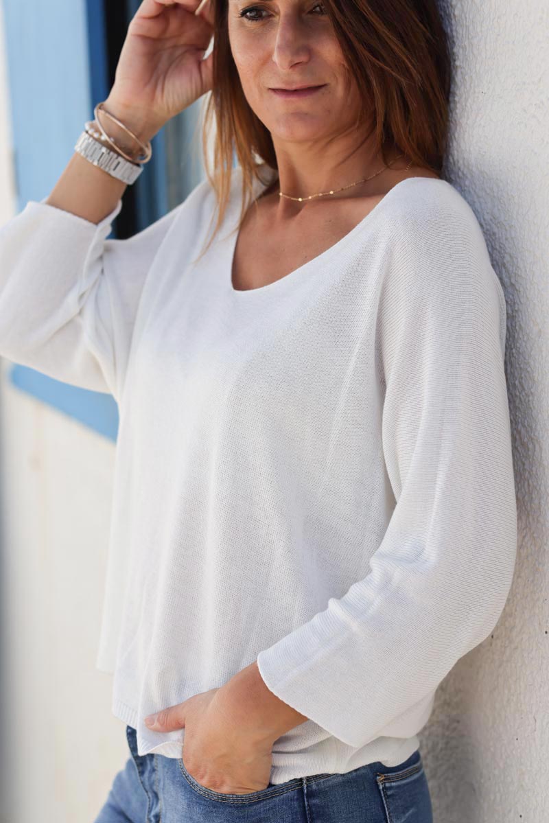 Top blanc casse jersey manches chauve souris e161 (1)