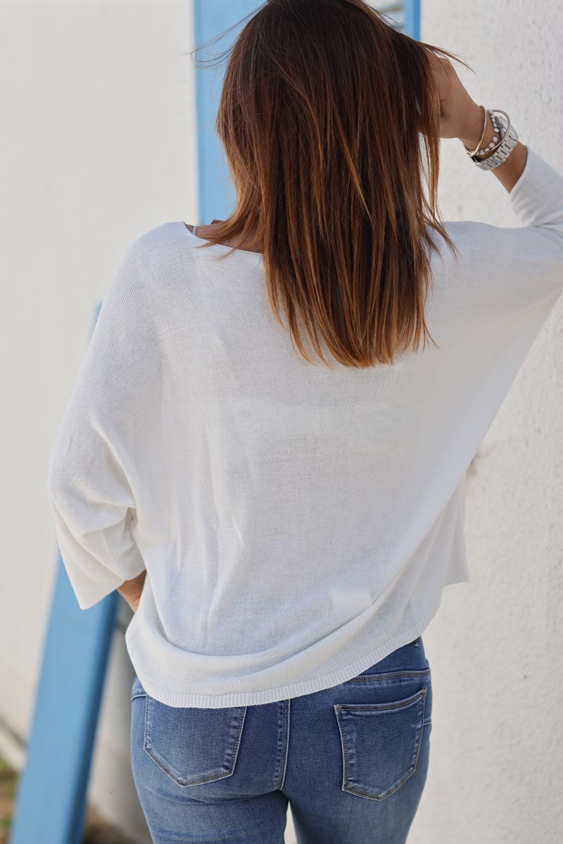 Top blanc casse jersey manches chauve souris e161 (1)