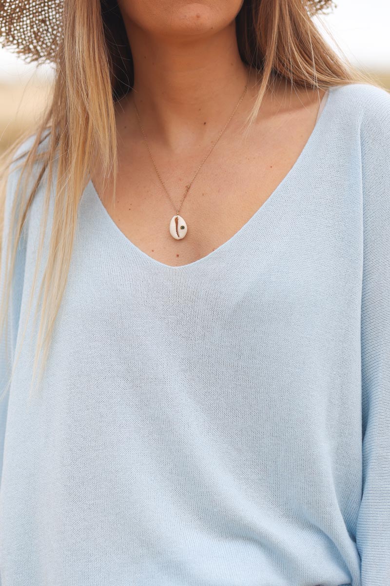 Top bleu ciel jersey manches chauve souris E161 (1)