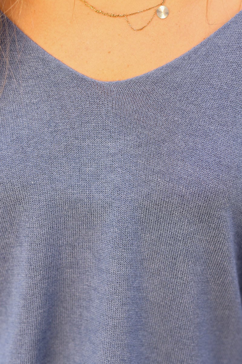 Top bleu jean foncé jersey manches chauve souris