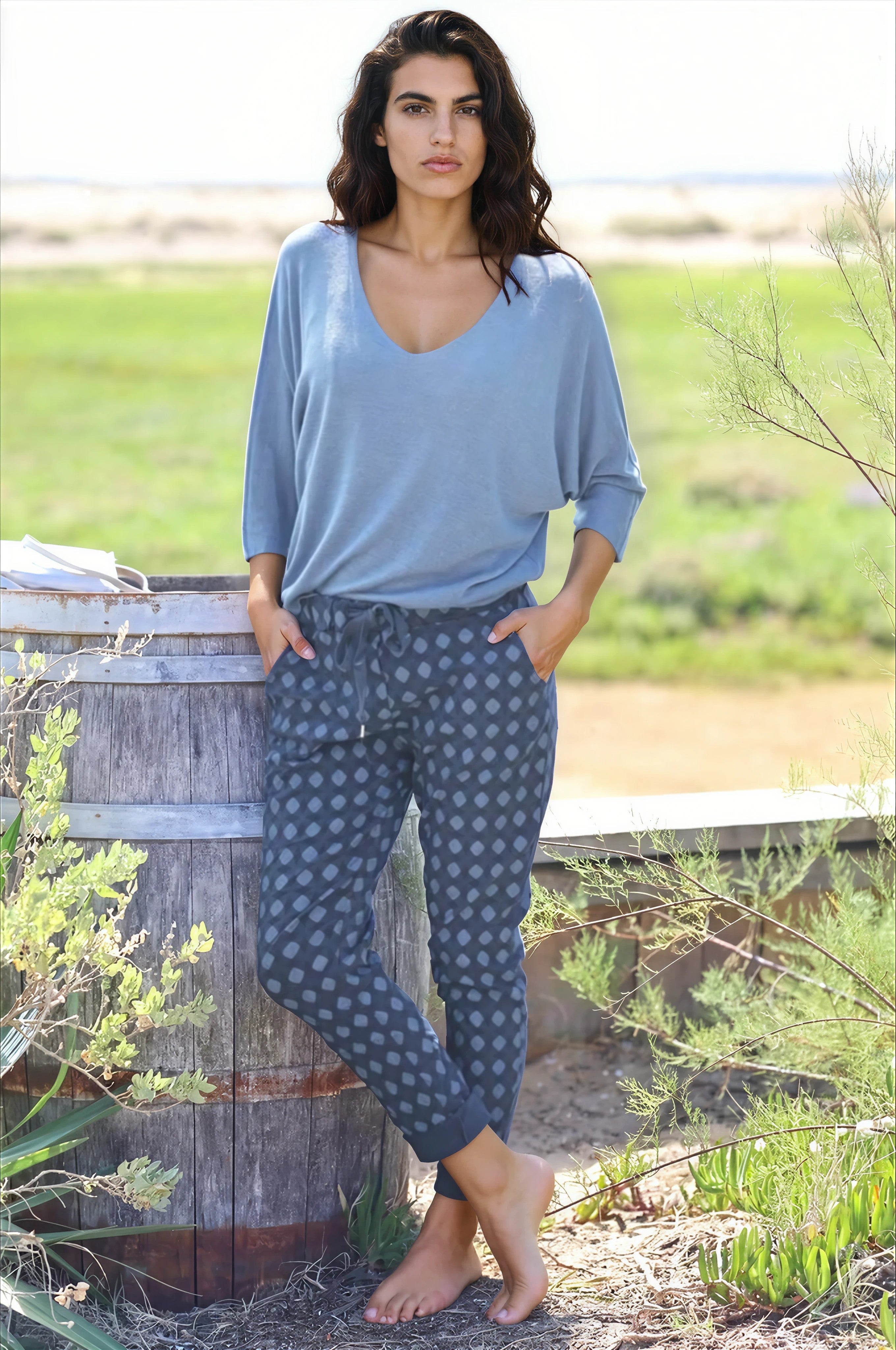 Batwing dusty blue jersey top
