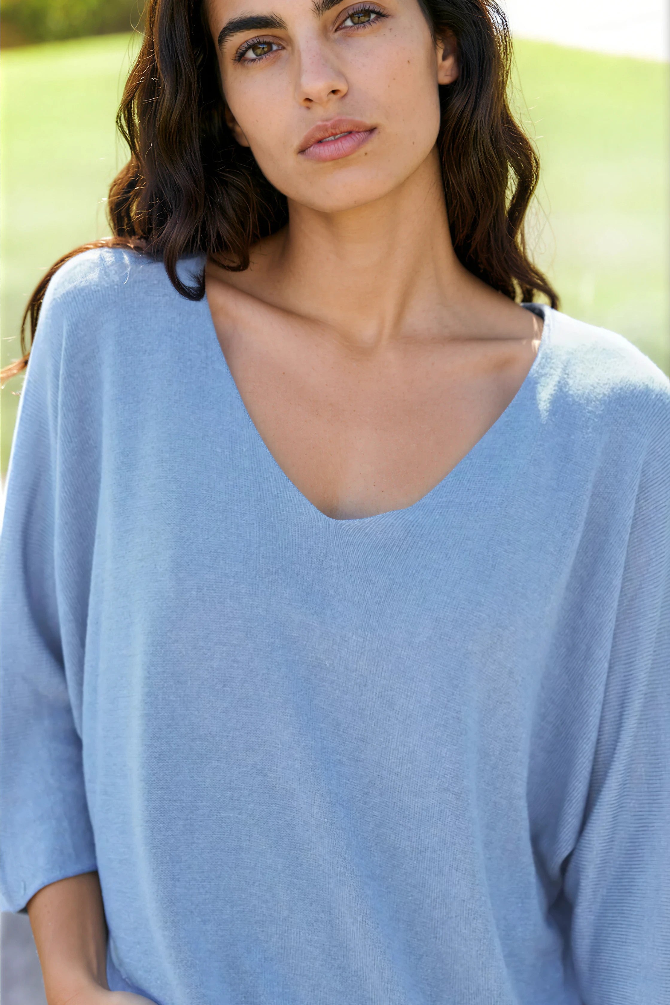 Batwing dusty blue jersey top