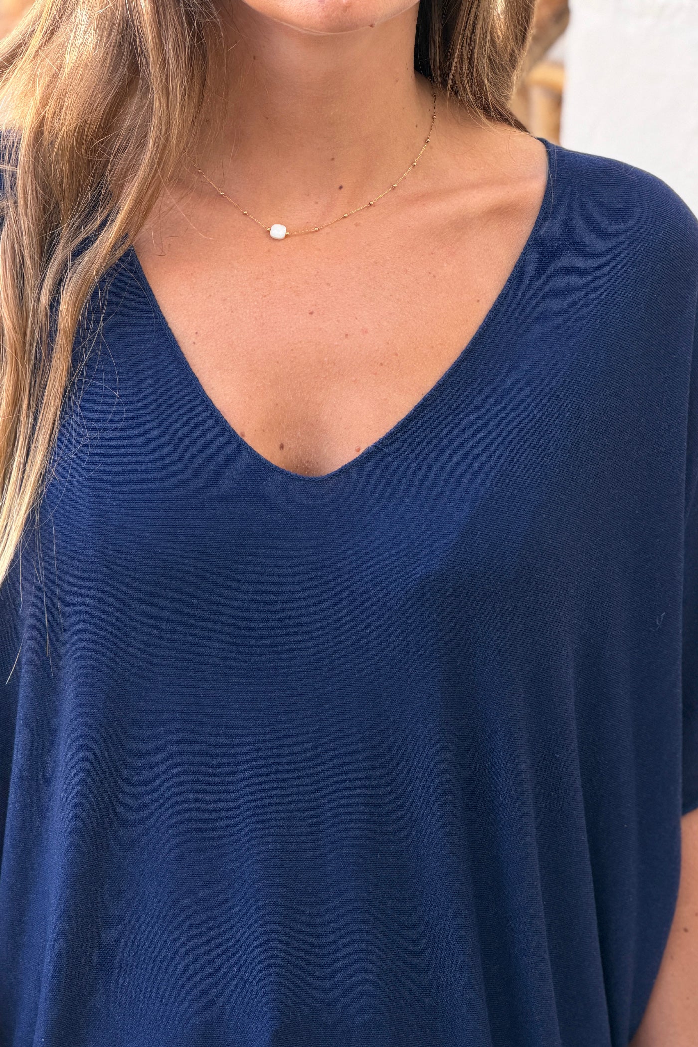 Relaxed fit navy blue v-neck top