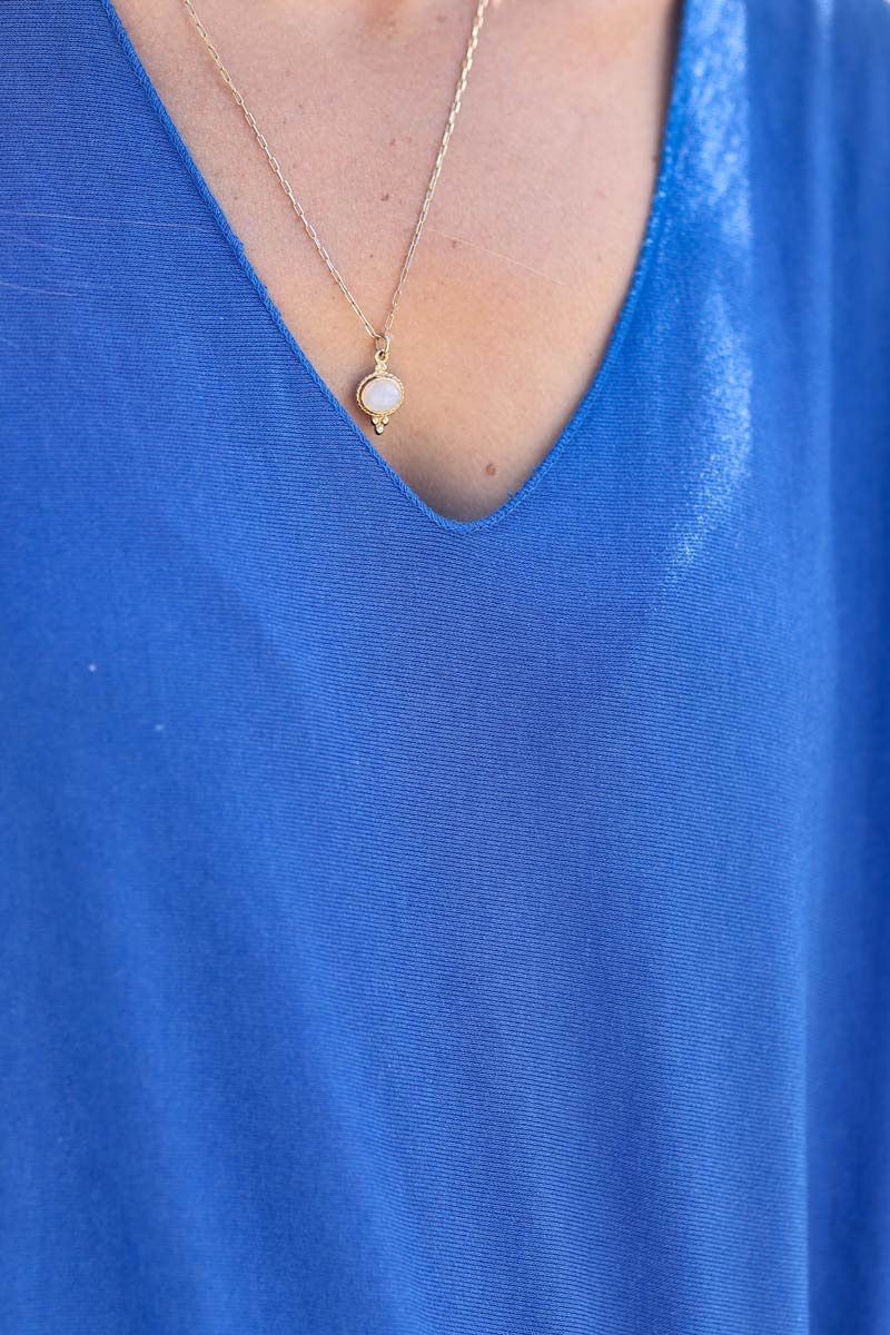 Top bleu roi fluide confort et stretch col v
