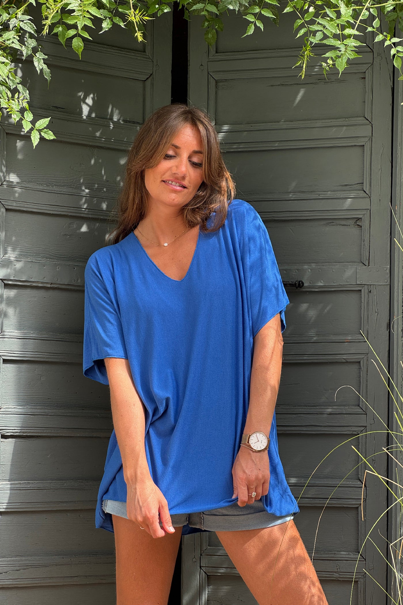 Relaxed fit royal blue v-neck top