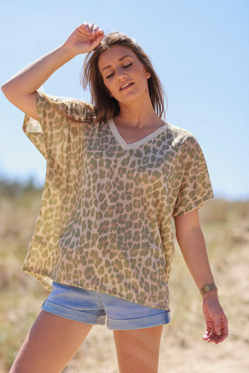 Olive Leopard Print Knit Tunic