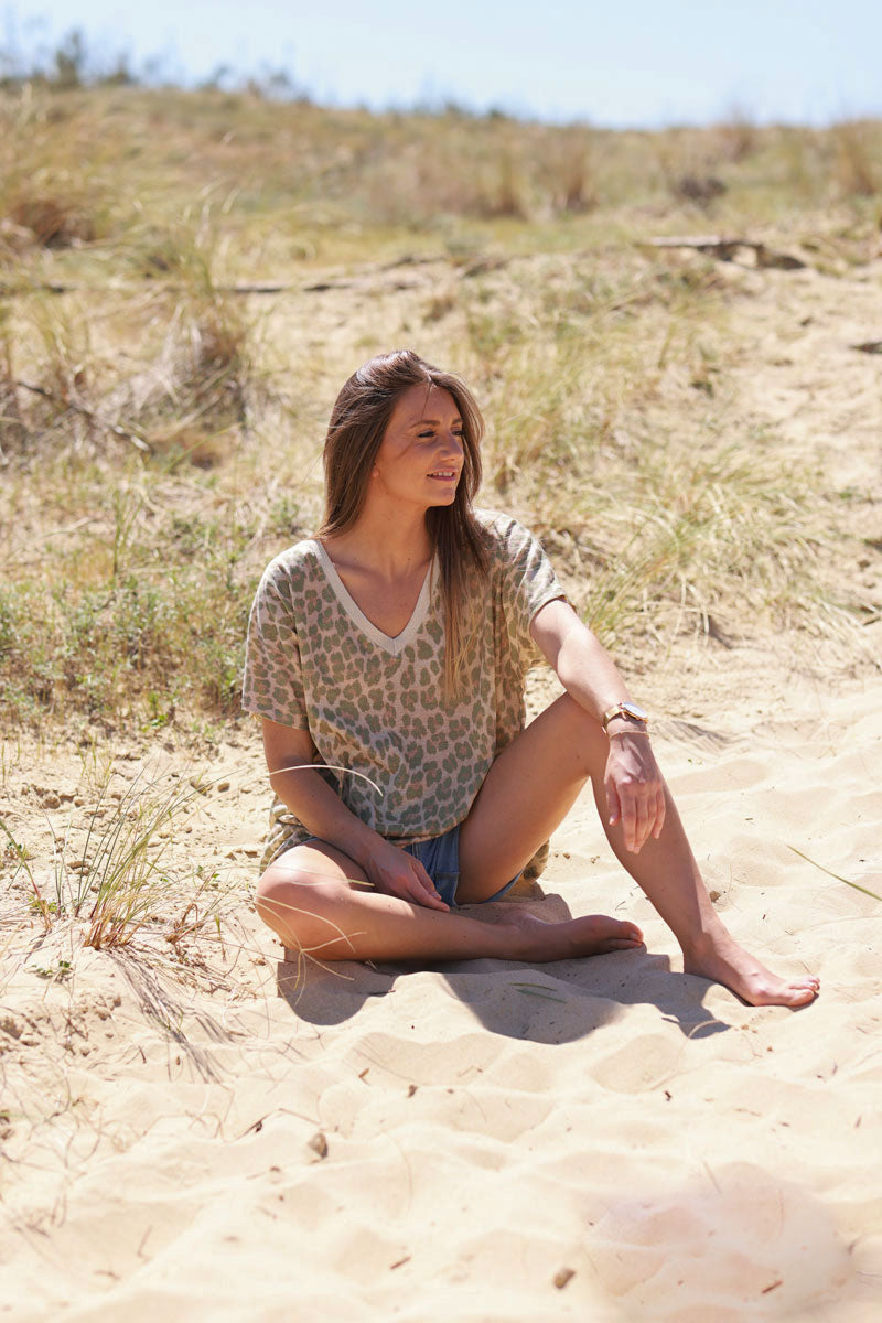 Olive Leopard Print Knit Tunic