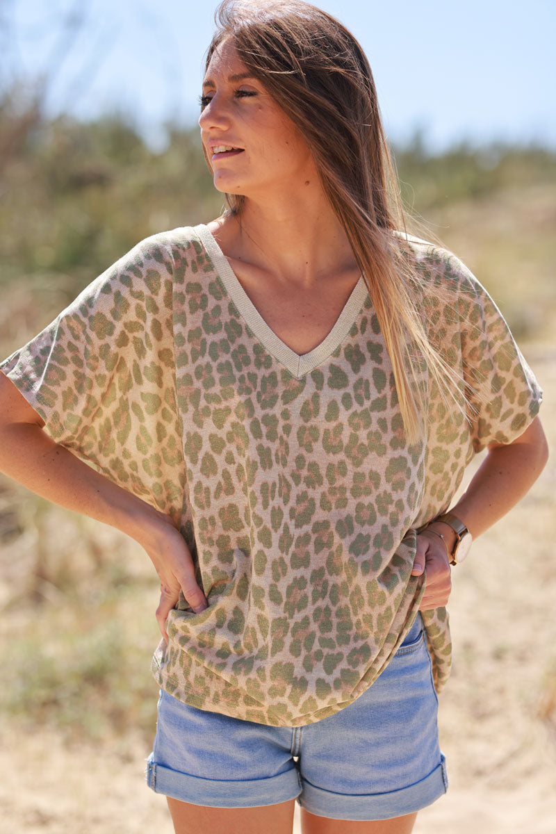 Olive Leopard Print Knit Tunic