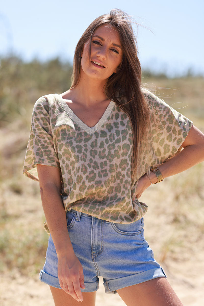 Olive Leopard Print Knit Tunic