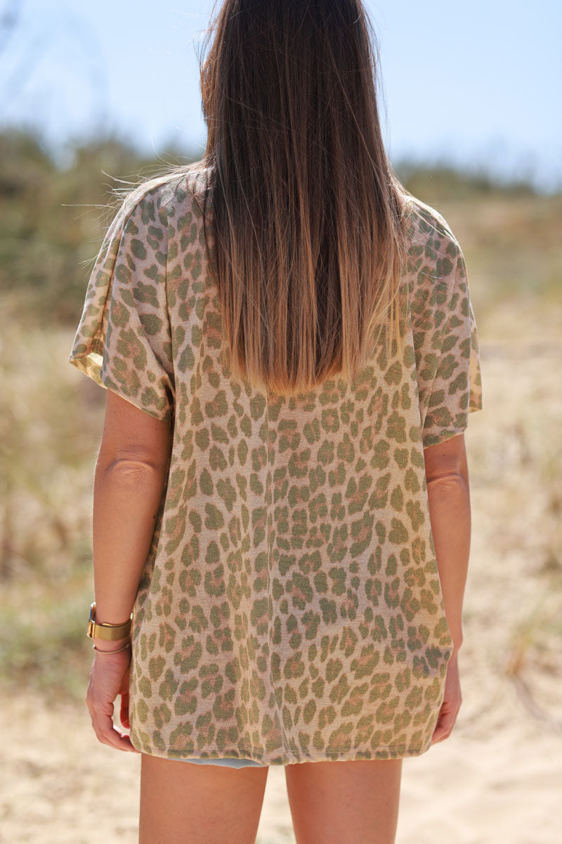 Olive Leopard Print Knit Tunic