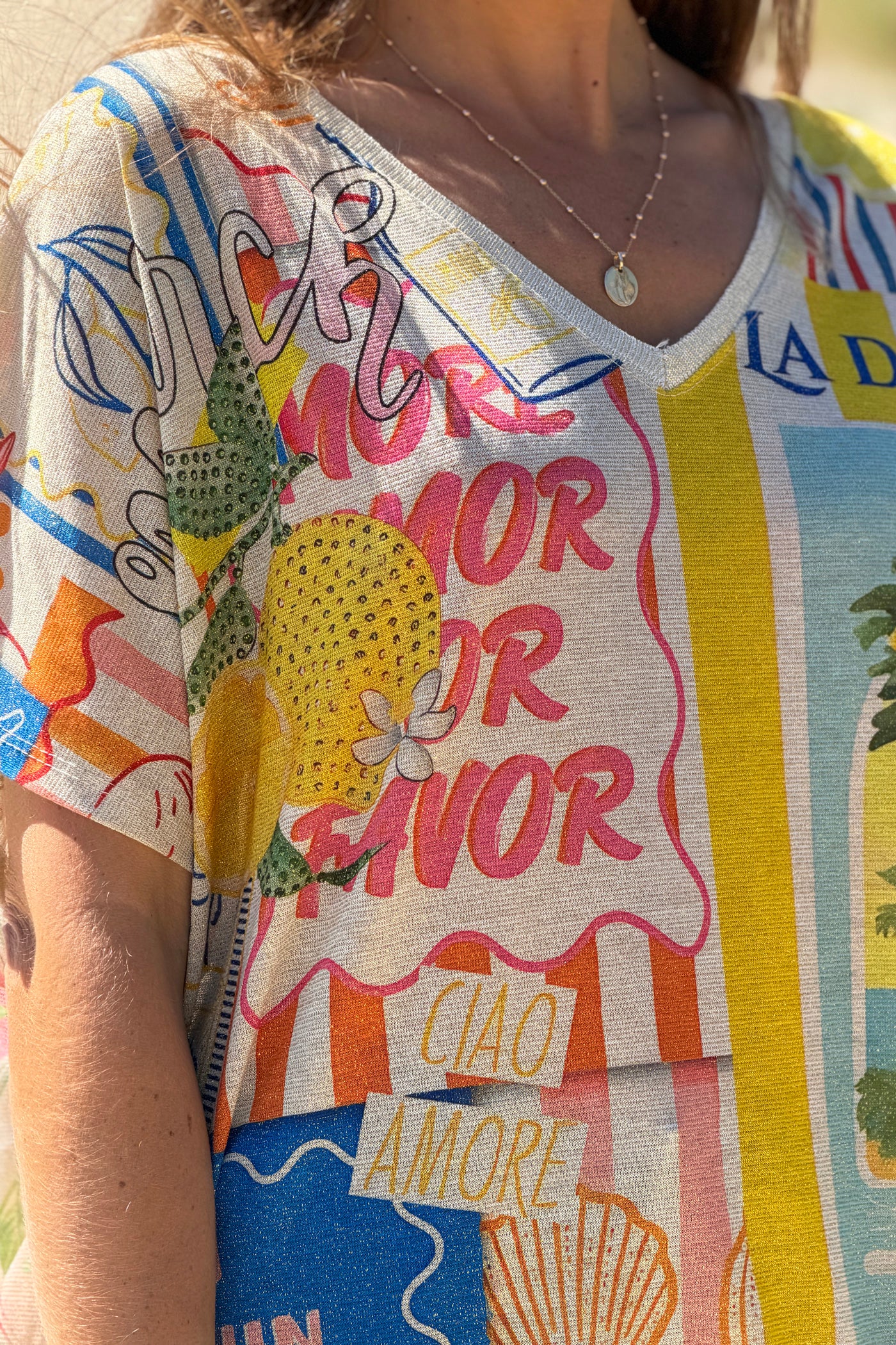 Cream Mediterranean Vintage Postcard Glitter Knit Tunic