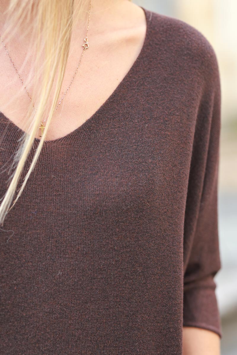 Top chocolat jersey manches chauve souris