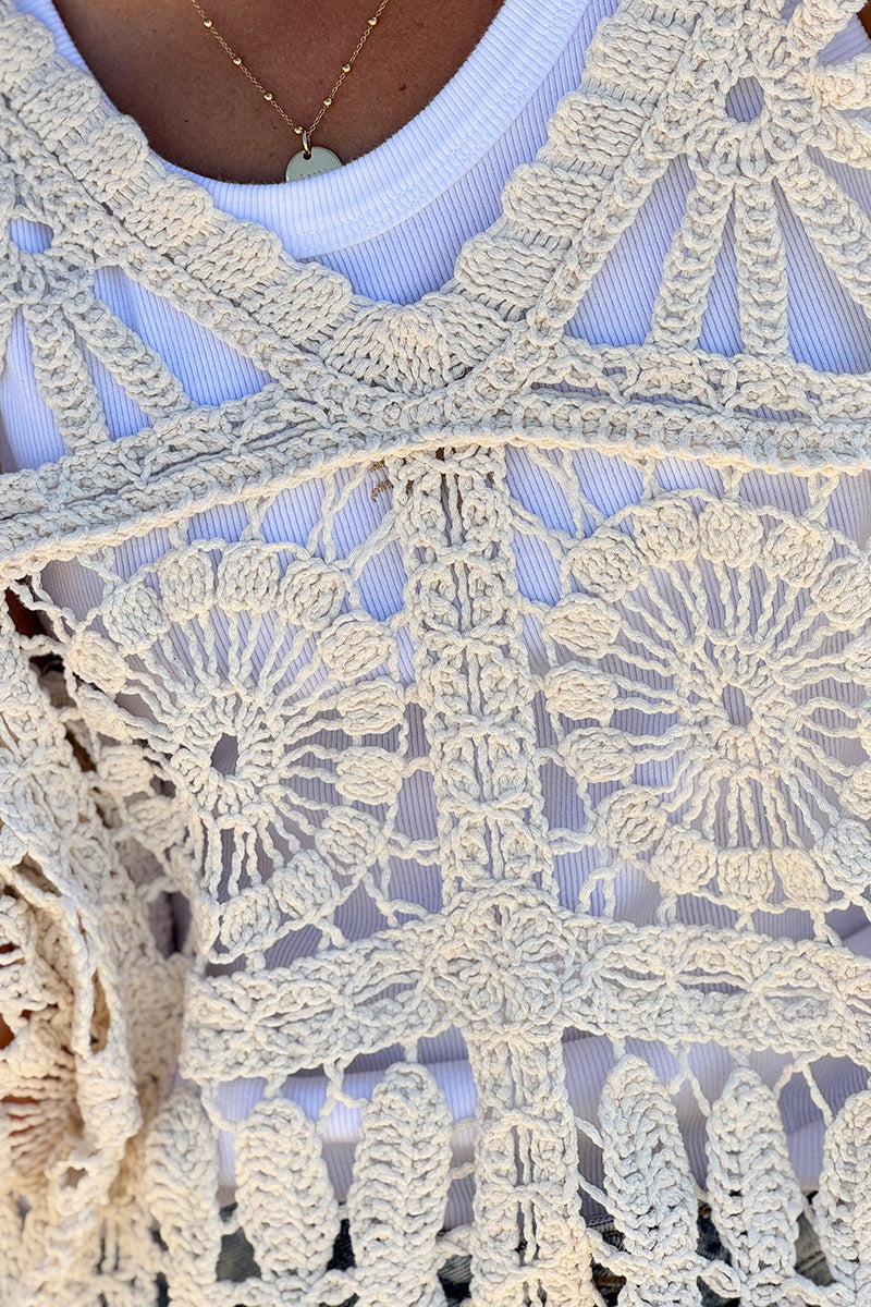 Cream Floral Crochet Cropped Top