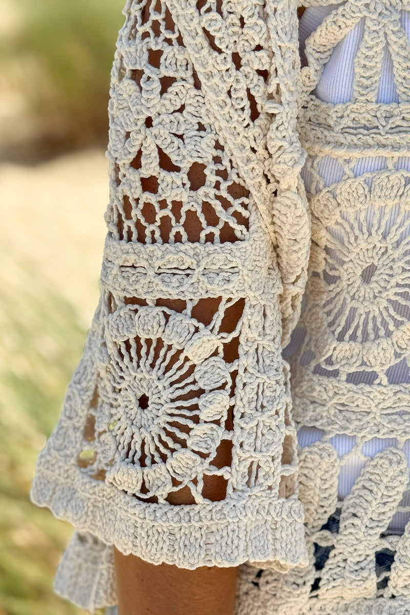 Cream Floral Crochet Cropped Top