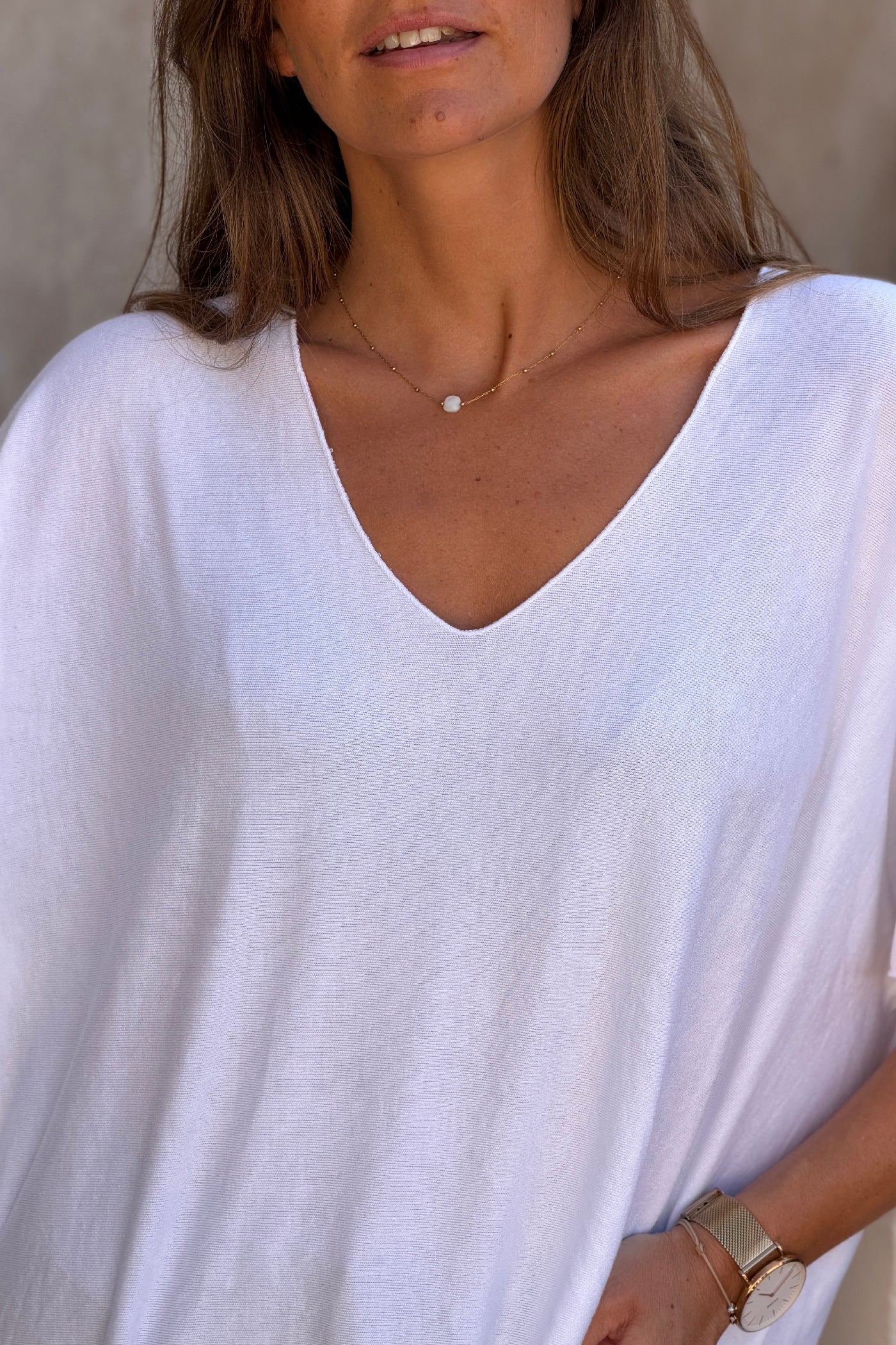 Relaxed fit white v-neck top