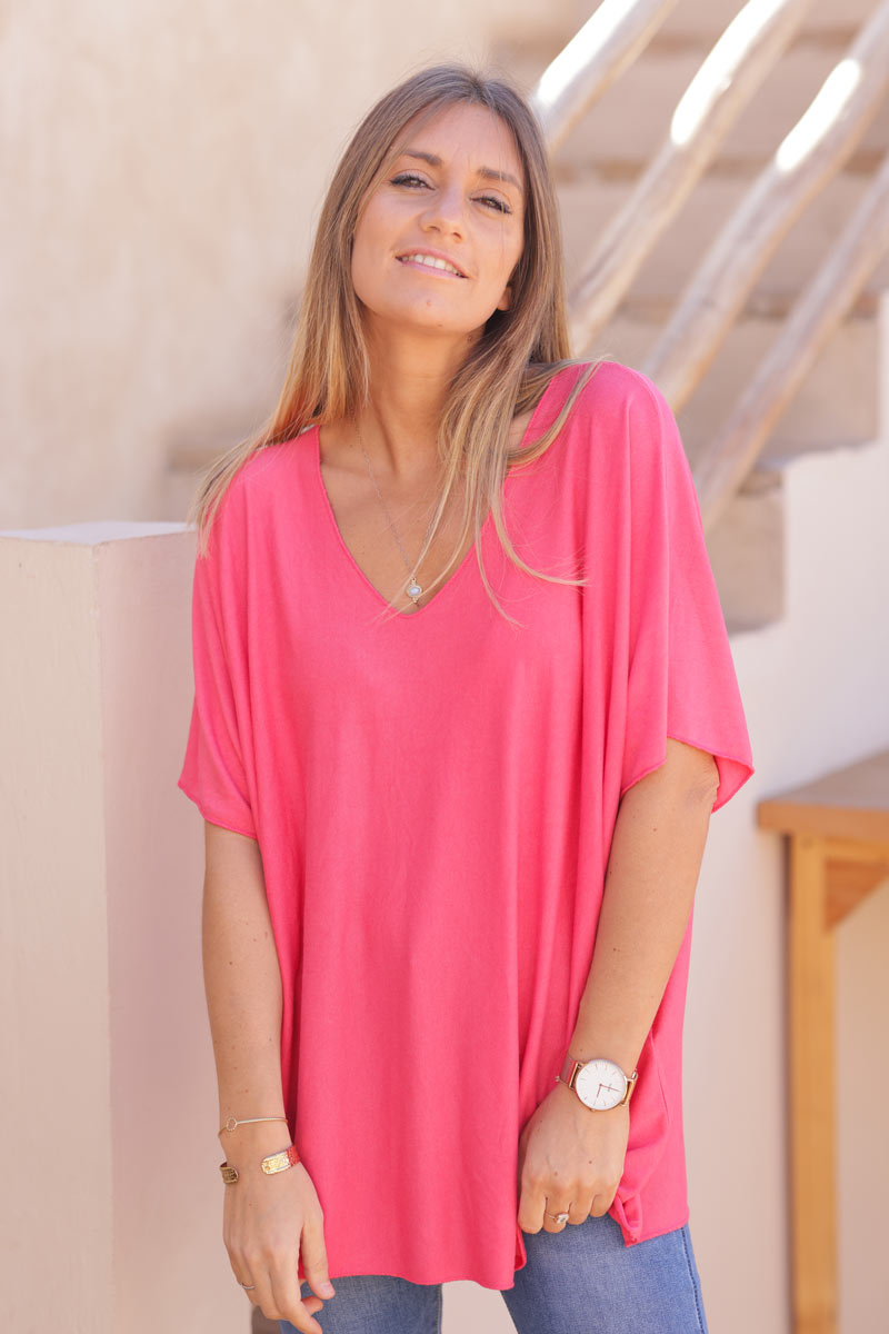 Top framboise fluide confort et stretch col v
