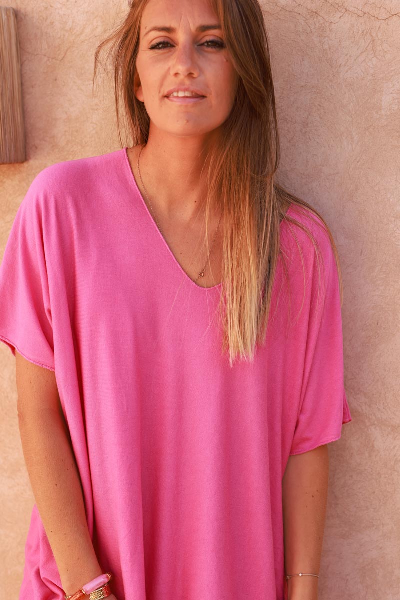 Top fuchsia fluide confort et stretch col v