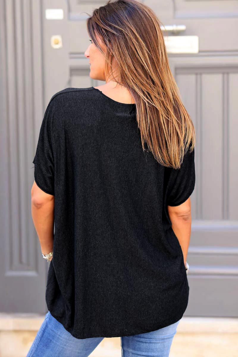 Relaxed fit heather dark grey v-neck top